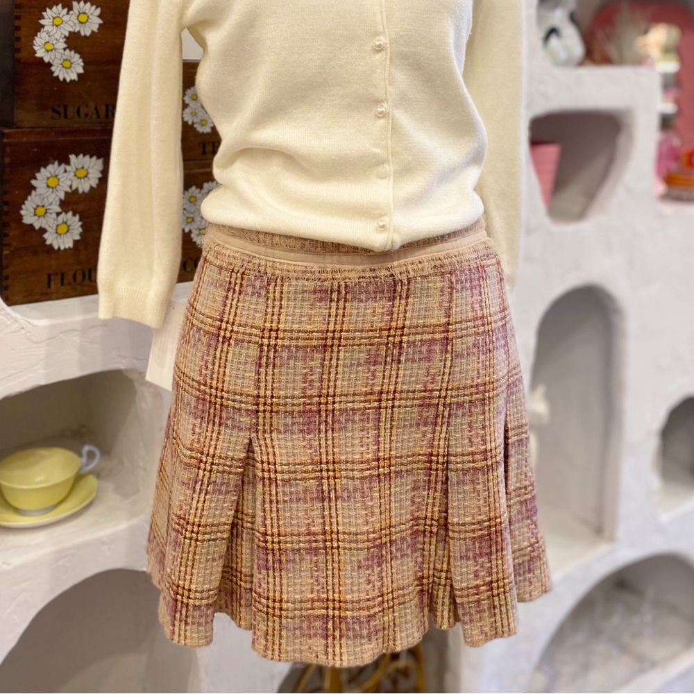 Y2K JLo by Jennifer Lopez Light Brown & Purple Tweed Tartan Plaid Mini Skirt
